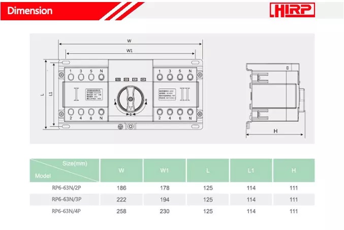 RP6-63N Dual Power Automatic Transfer Switch Auto Changeover Switch