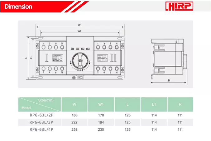 RP6-63L 4P 63A 220V Control Voltage Single Phase Automatic Changeover Switch