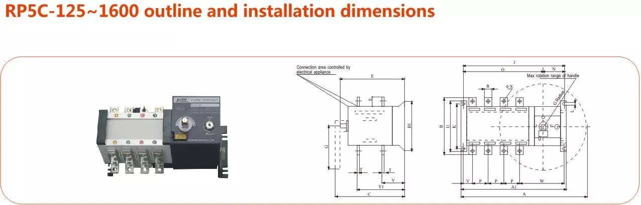 RP5C-630 Automatic Transfer Changeover Switch for two power